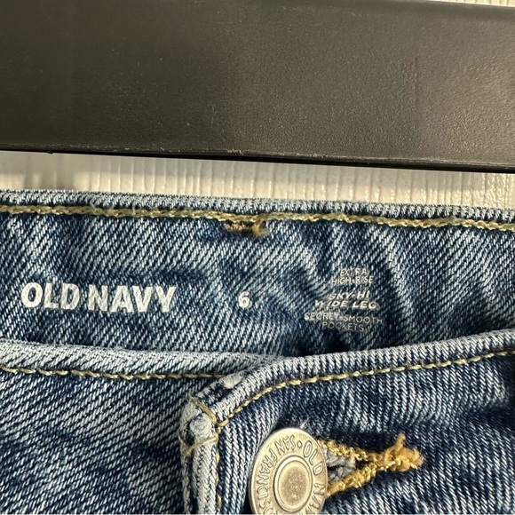 Old Navy Jeans Wide Leg Sky-Hi Extra High Rise Ripped Denim Blue Size 6 Small - Picture 5 of 8